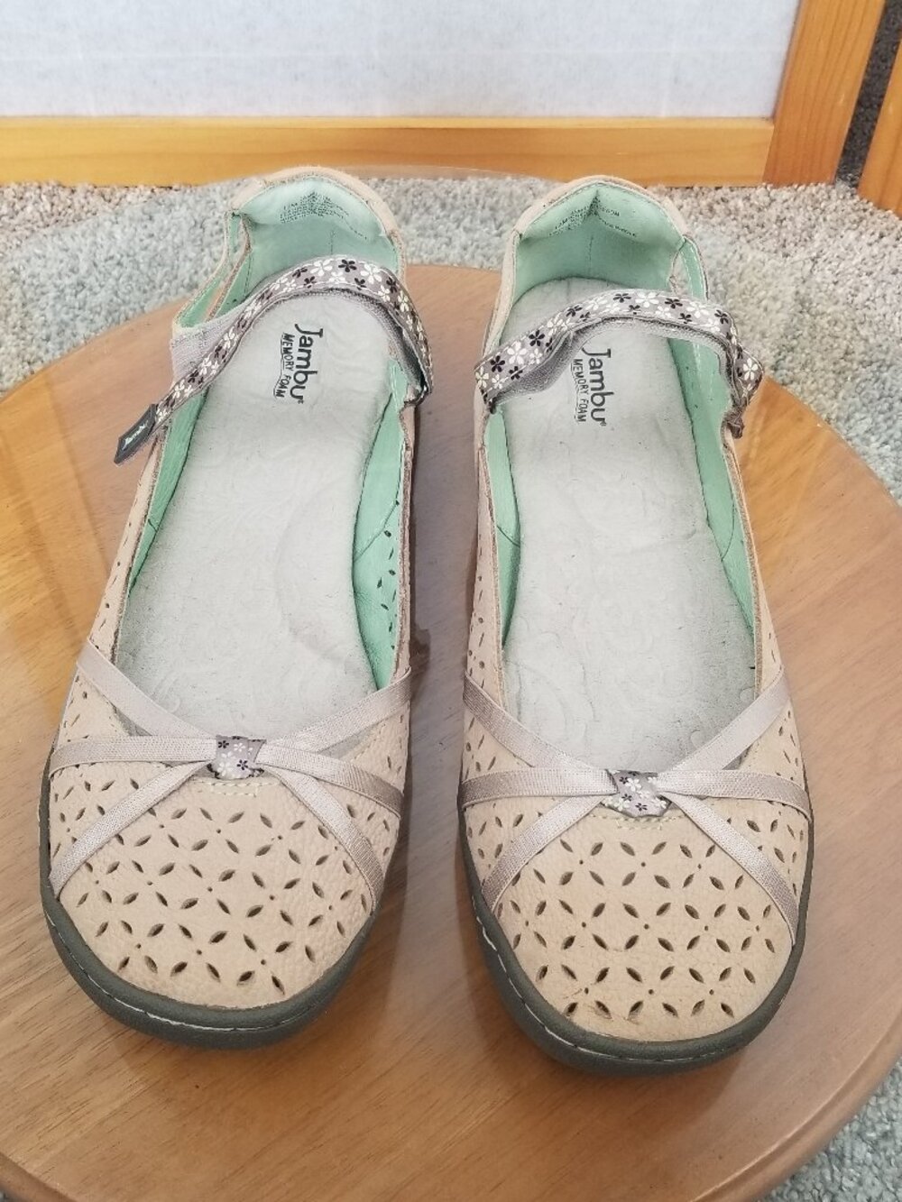 Jambu Leather Shoes Memory Foam Mary Janes Hook and Loop Gray Green Size 12